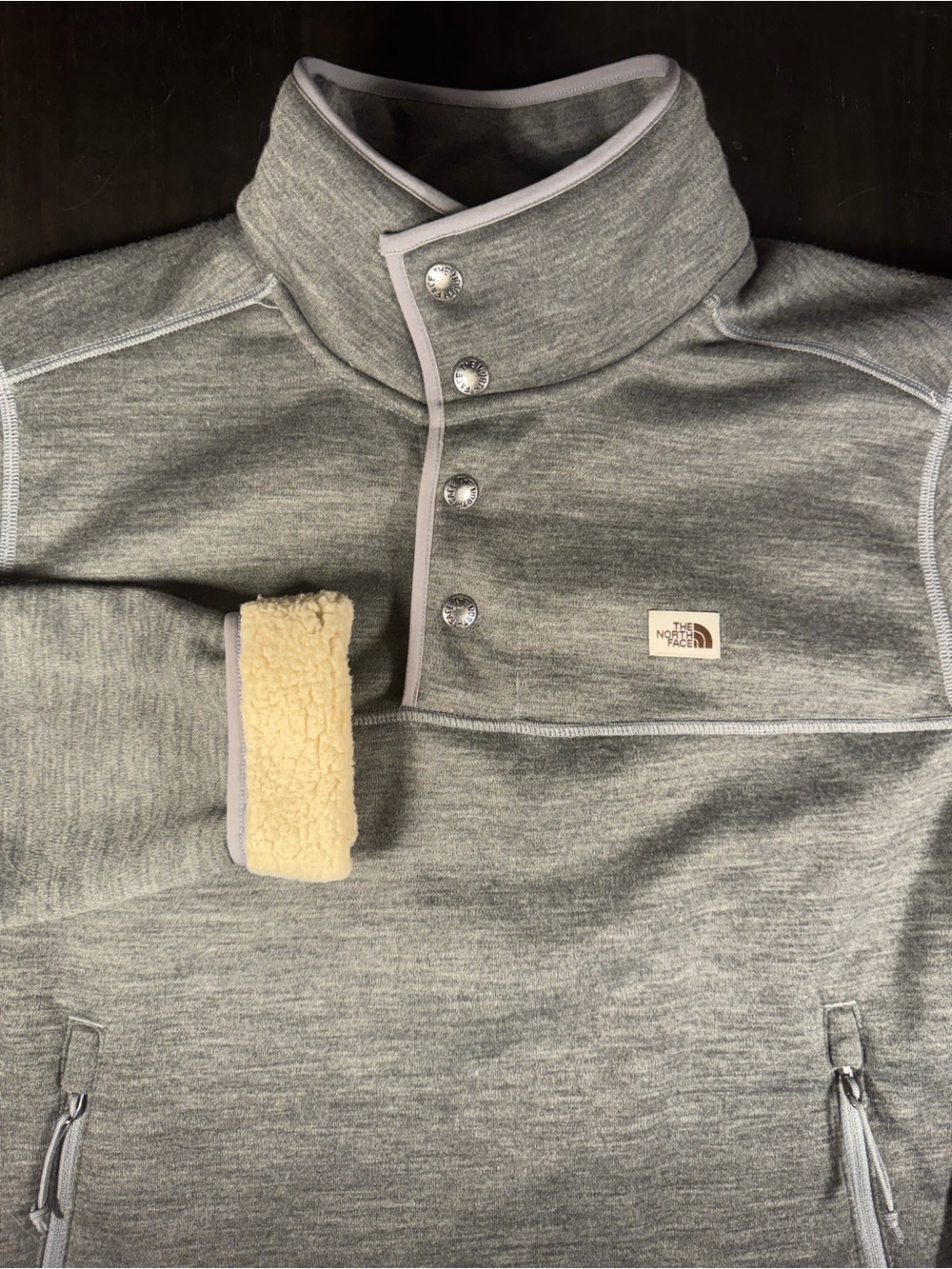 The North Face Sherpa Lined Gray Snap‑Placket Fleece Pullover Medium